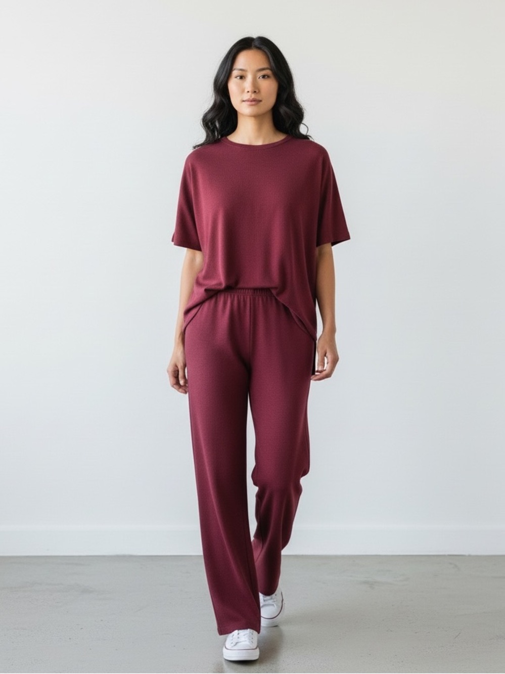 1638 • Pomegranate Buttery Soft Scuba Short Sleeve Draped Dolman Pant Set